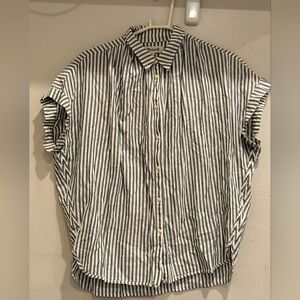 Madewell Women Navy and White Striped Button Down Shirt